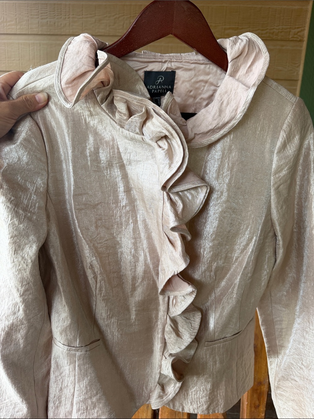 Adrianna Papell Women's Champagne Ruffle-Front Blazer